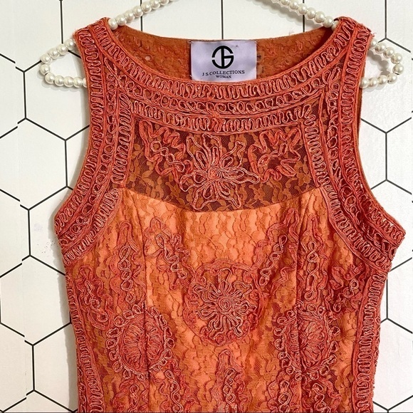 JS Collections Soutache and Lace Melon Sleeveless Sheath Dress SIZE 4 - Picture 3 of 8